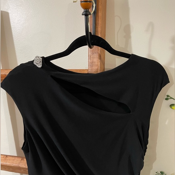 Ralph Lauren Pleated Jersey Dress Cutout Embellished Black Sheath Midi - Picture 3 of 12